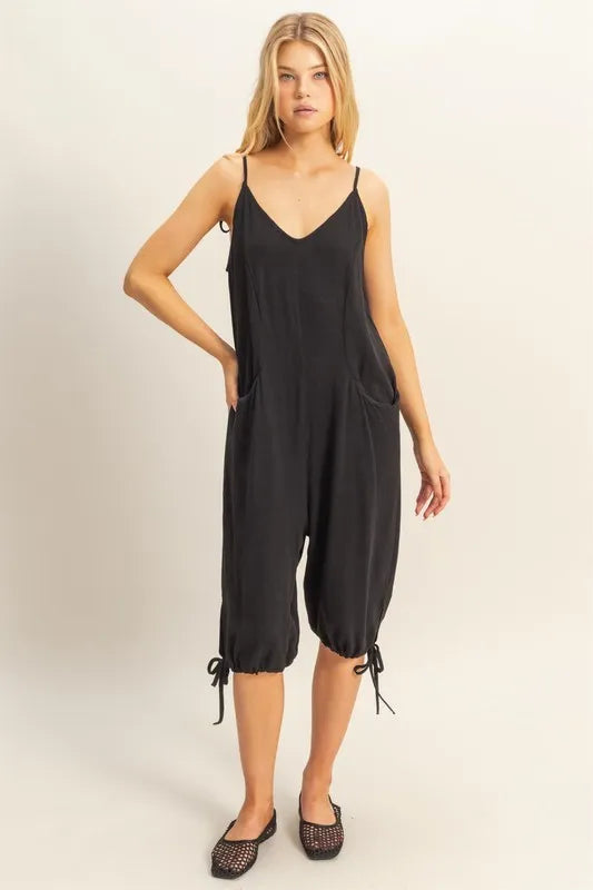 V-Neck Pocket Detail Side Tie Hem Romper