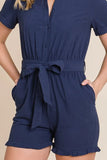 Collared Button Down Romper with Tie Belt