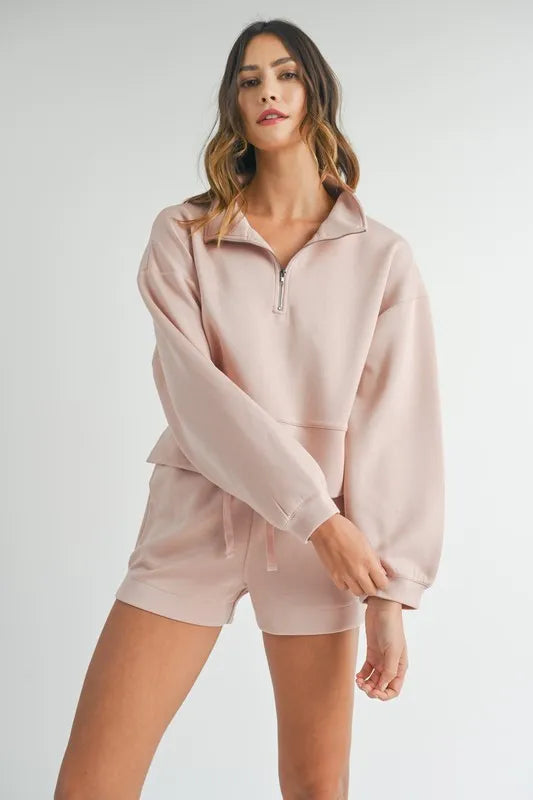 Half Zip Sweatshirt and Shorts Set