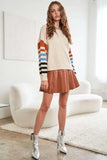 Full Size Stripe Sleeve Cozy Sweater Plus Size