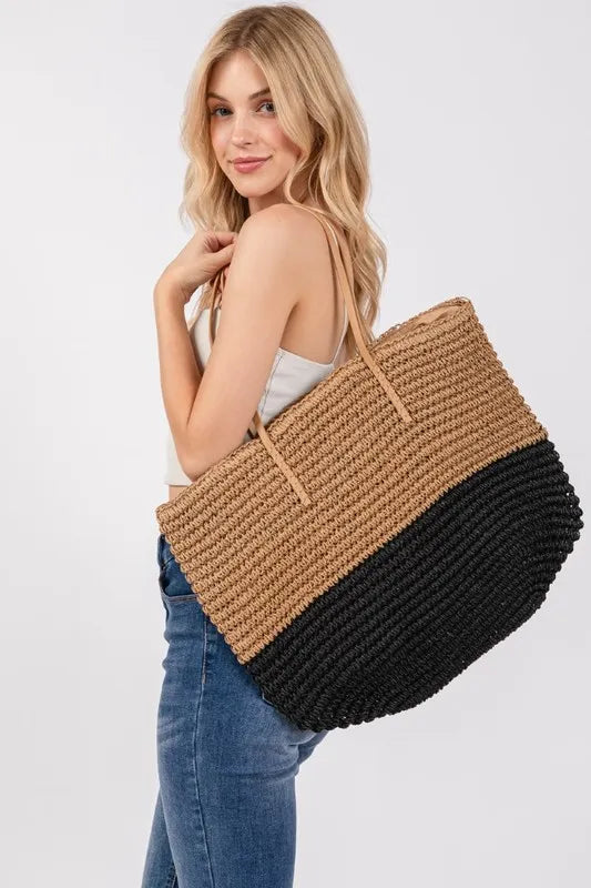 Straw Braided Beach Tote Bag