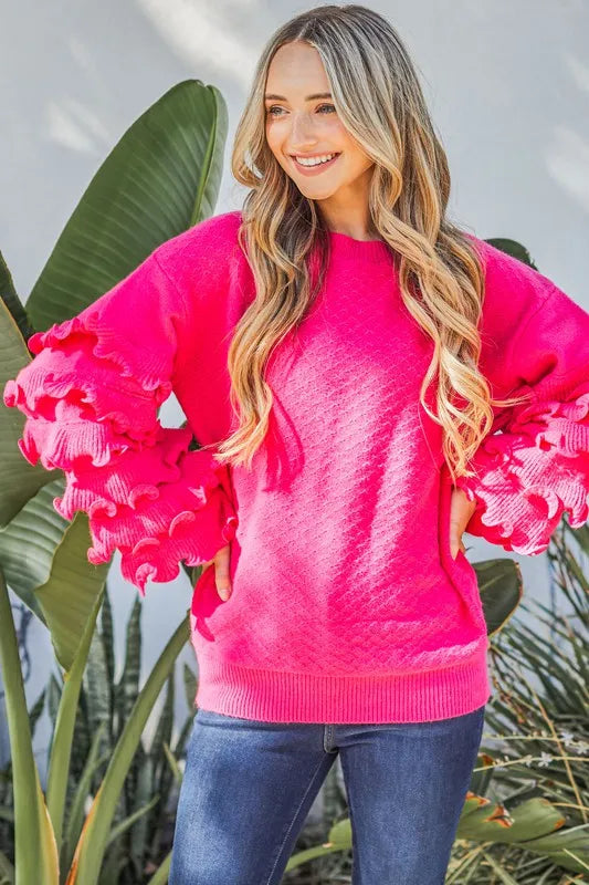 Puffy Ruffles Sleeve Cozy Sweater