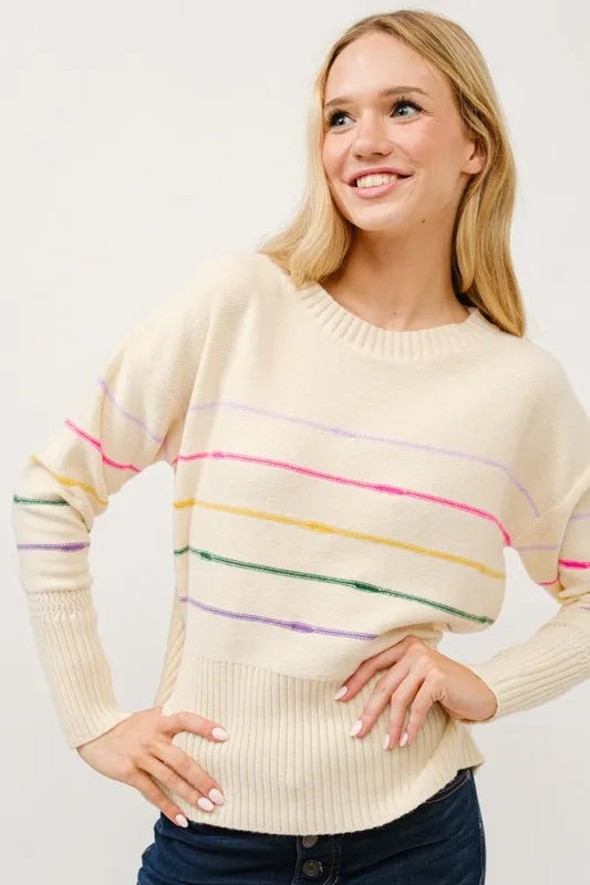 Multi Striped Pullover Sweater Top