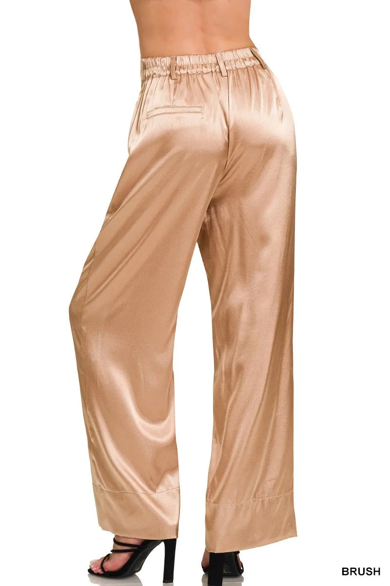 Wide-Leg Satin Pants