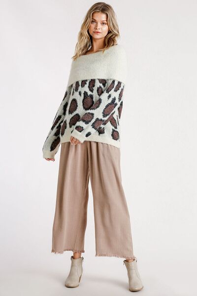 Full Size Leopard Off-Shoulder Long Sleeve Sweater Plus Size