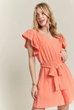 Ruffle Sleeves Romper with Pockets