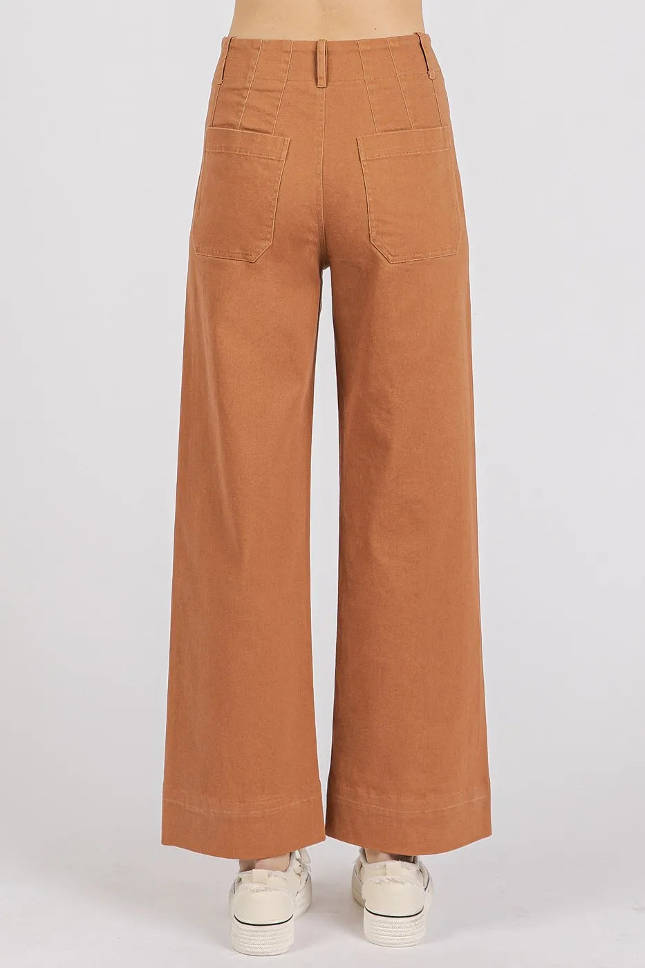 Twill Patch Pocket High Rise Wide Leg Pants