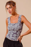 Floral Patterned Square Neck Tank Cami