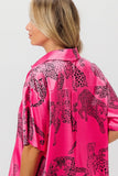 Leopard Print Short Sleeve Silky Satin Shirt Top