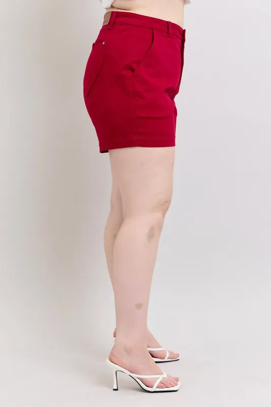 Plus Size High Waist Tummy Control Garment Dyed Heart Shaped Denim Shorts