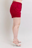 Plus Size High Waist Tummy Control Garment Dyed Heart Shaped Denim Shorts