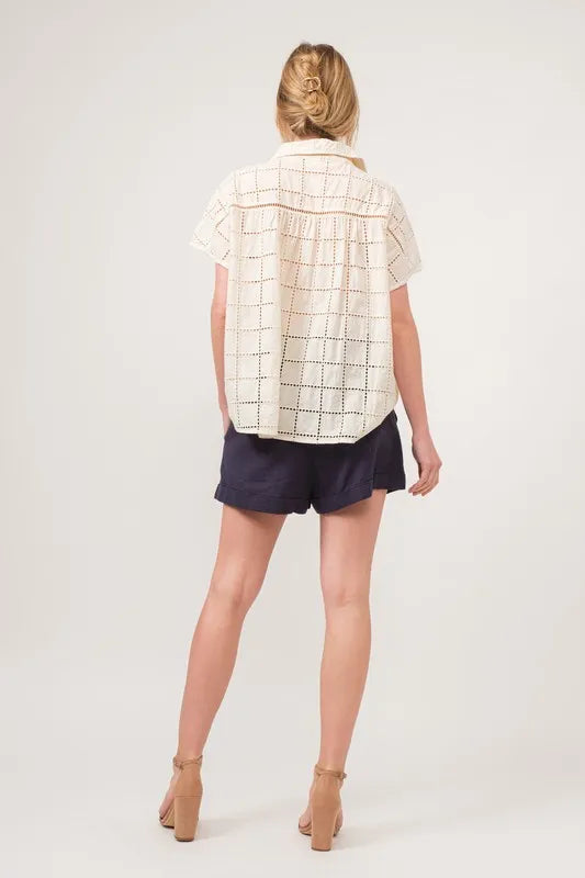 Eyelet Loose Button Down Shirt