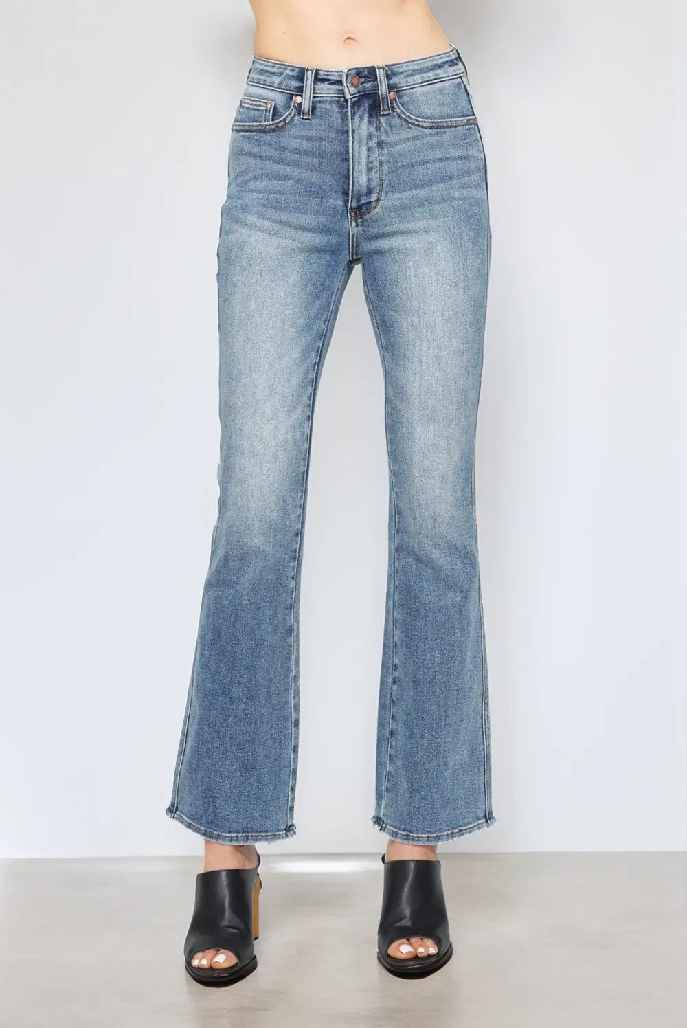 Full Size Tummy Control Back Embroidered Pocketed Bootcut Jeans Plus Size