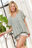 Button Down Ruffled Babydoll Blouse