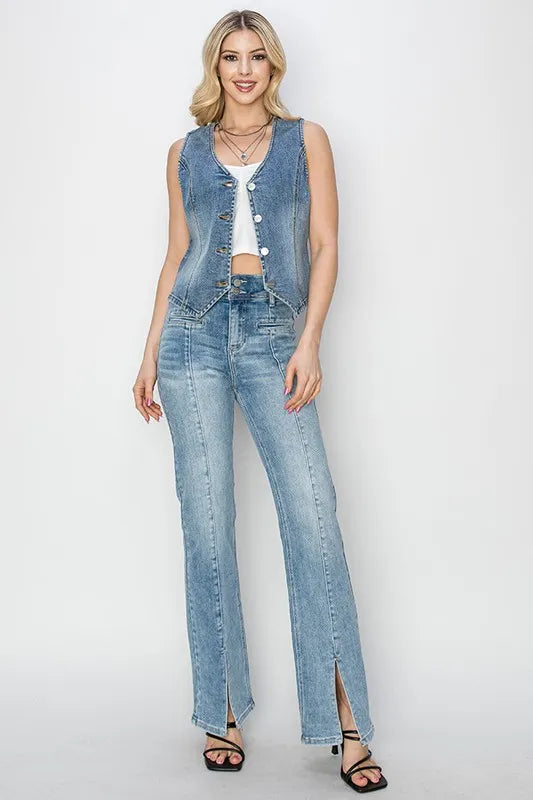 Full Size V-Neck Button Down Vest Plus Size