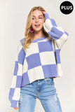 Plus Size Comfy Checkered Colorblock Sweater Top