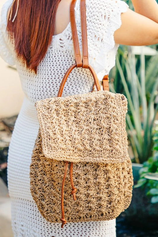 Straw Braided Fashion Backpack