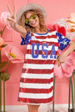 American Flag Theme Usa Print Sequin Dress