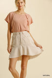 Linen Blend Skirt with Frayed Hem and Five Pockets