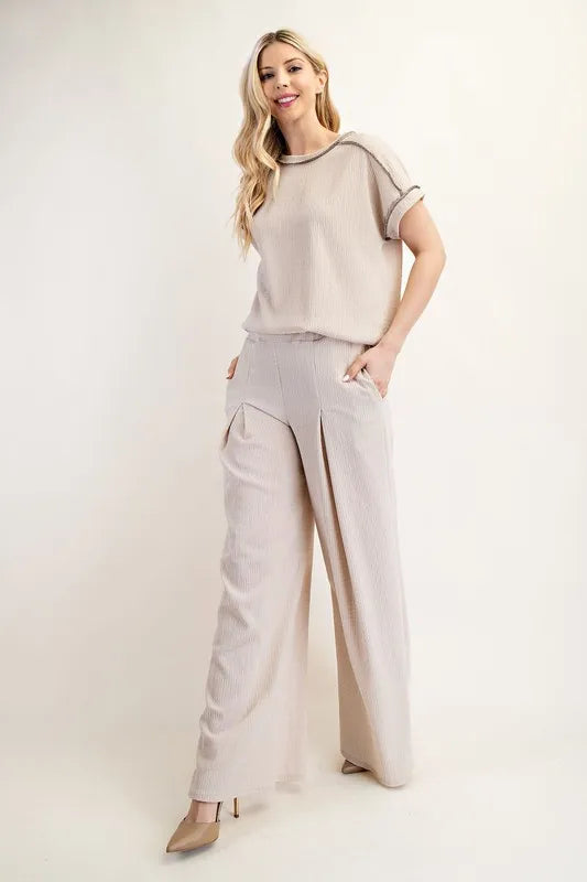 Textured Wide-Leg Pants with Pockets