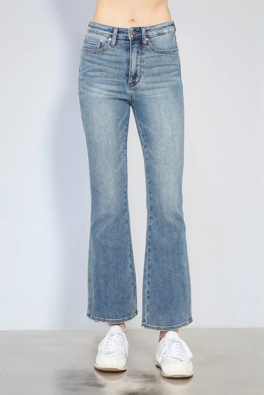 Full Size Tummy Control Back Embroidered Pocketed Bootcut Jeans Plus Size