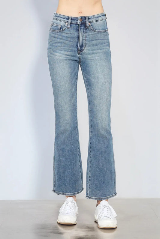 Full Size Tummy Control Back Embroidered Pocketed Bootcut Jeans Plus Size