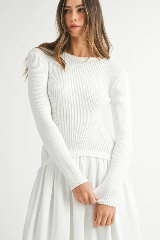 Ribbed Poplin Mix Midi Sweater Dress