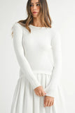 Ribbed Poplin Mix Midi Sweater Dress