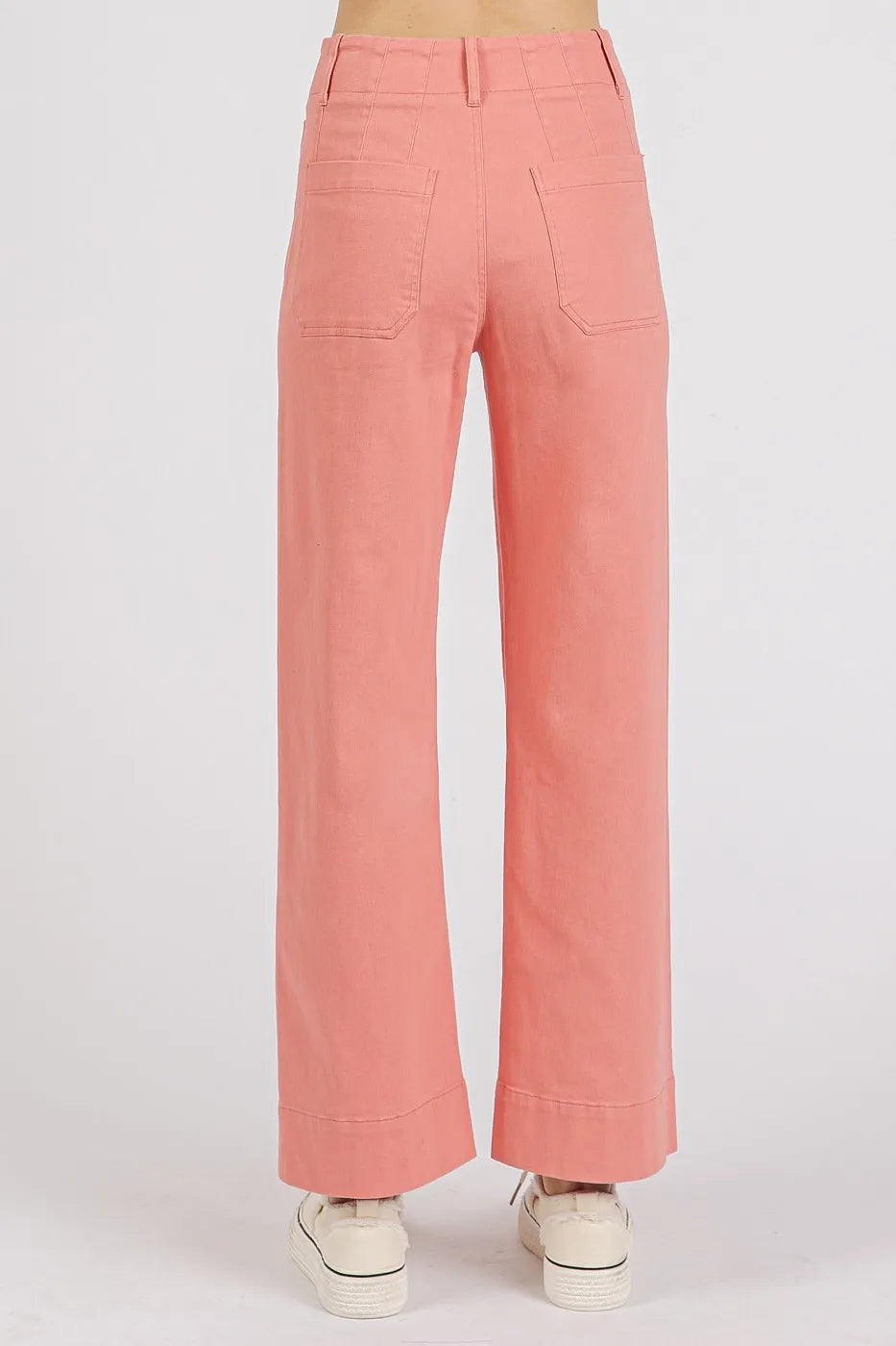 Twill Patch Pocket High Rise Wide Leg Pants
