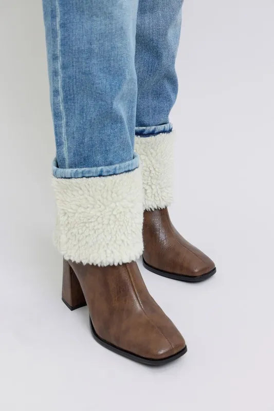 Full Size High Waist Shearling Cuff Straight Plus Size