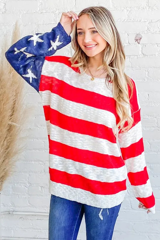 American Flag Long Sleeve Sweater