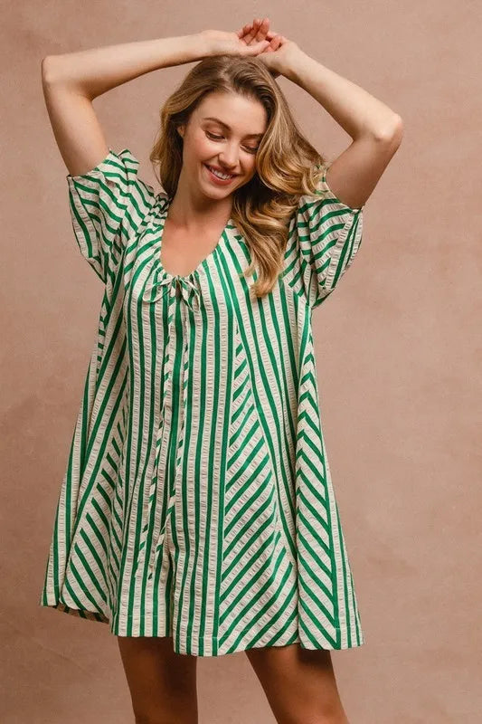 Puffy Sleeves Romper with Back Button Closure