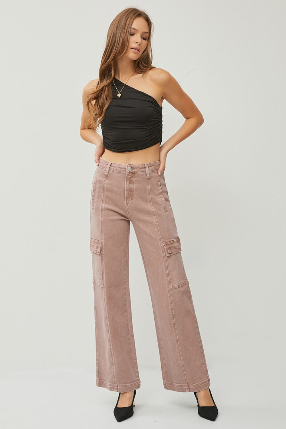 Full Size High Rise Wide Leg Cargo Jeans