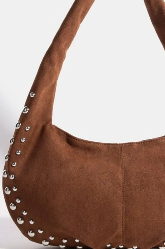 Metallic Studded Faux Suede Hand Bag