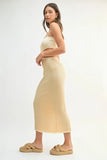 Ribbed Knit Color Block Cutout Midi Dress