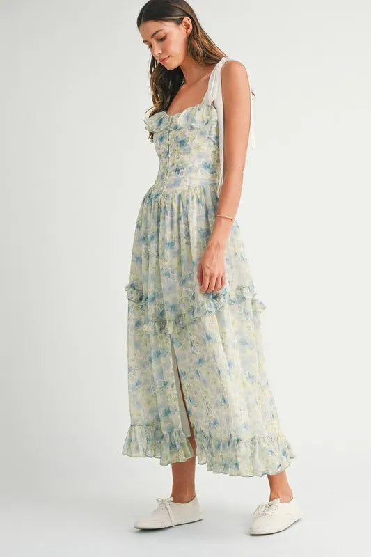 Floral Printed Shoulder Strap Midi Dress