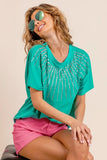 Rhinestone Beaded Short Sleeve Top