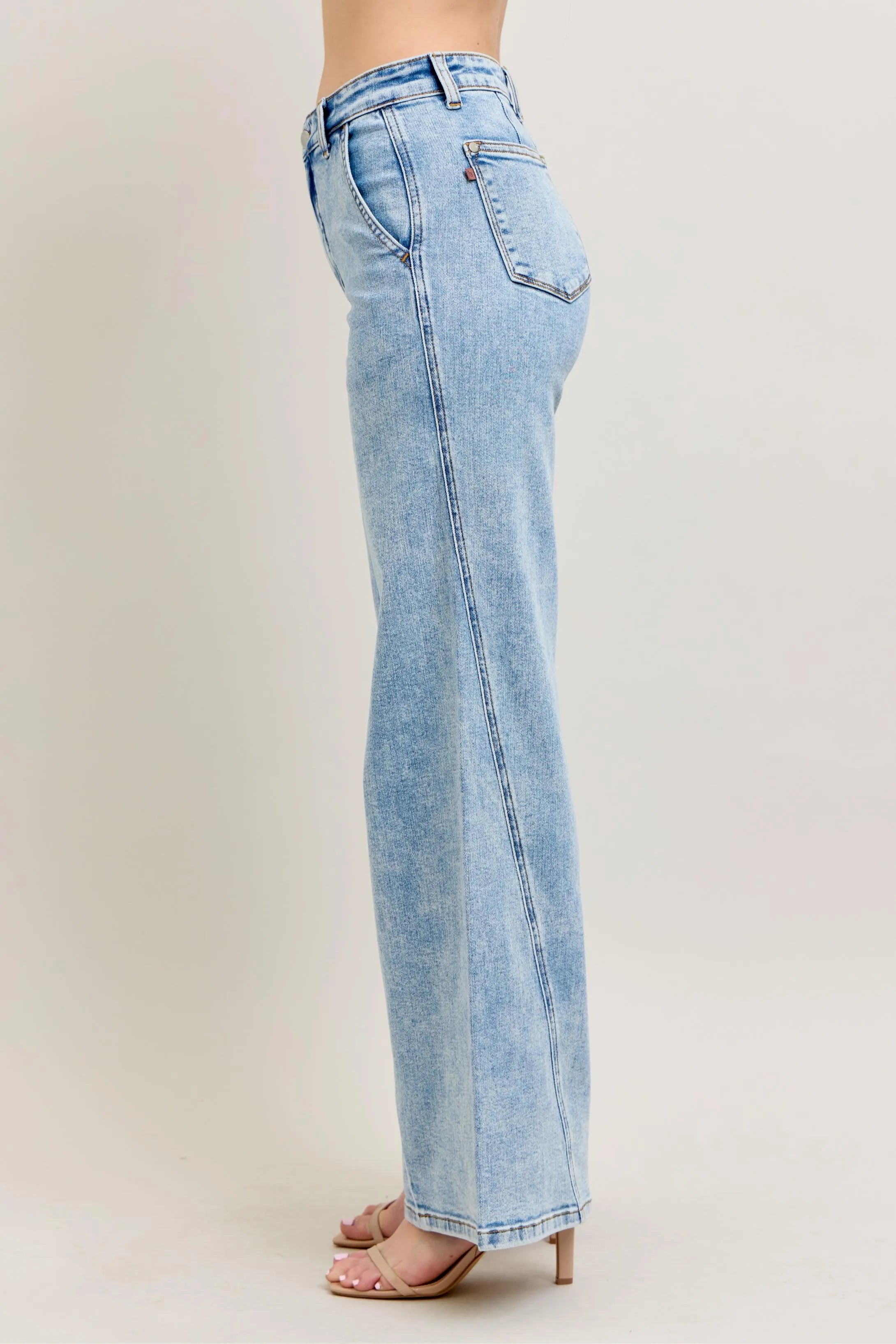 Full Size High Rise Wide Leg Jeans with Asymmetrical Inseam