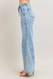 Full Size High Rise Wide Leg Jeans with Asymmetrical Inseam