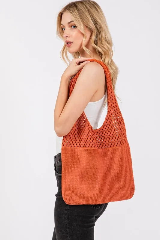 Half Pointelle Knit Tote Bag