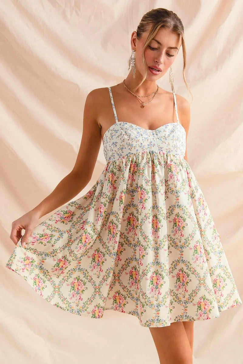 Romantic Floral Lace Trim Cami Dress