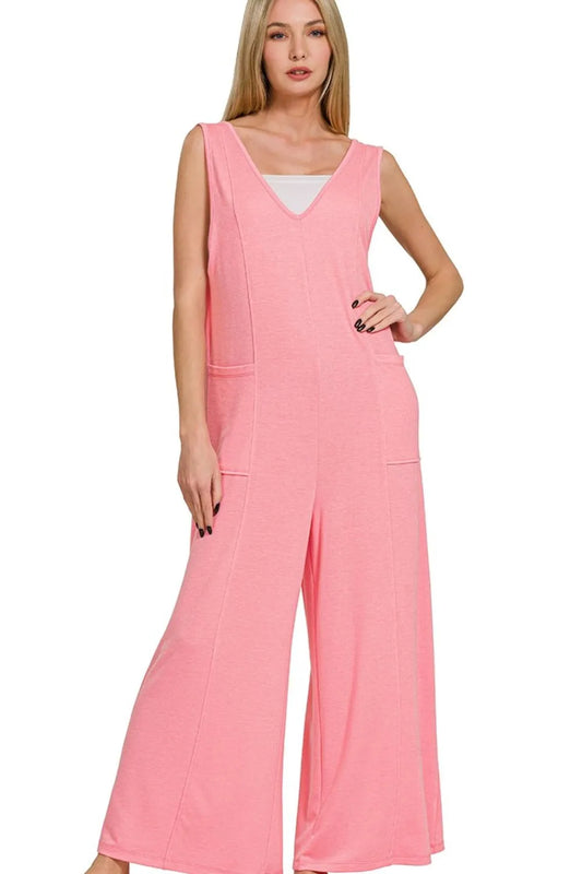 French Terry Deep V Neck Jumpsuits
