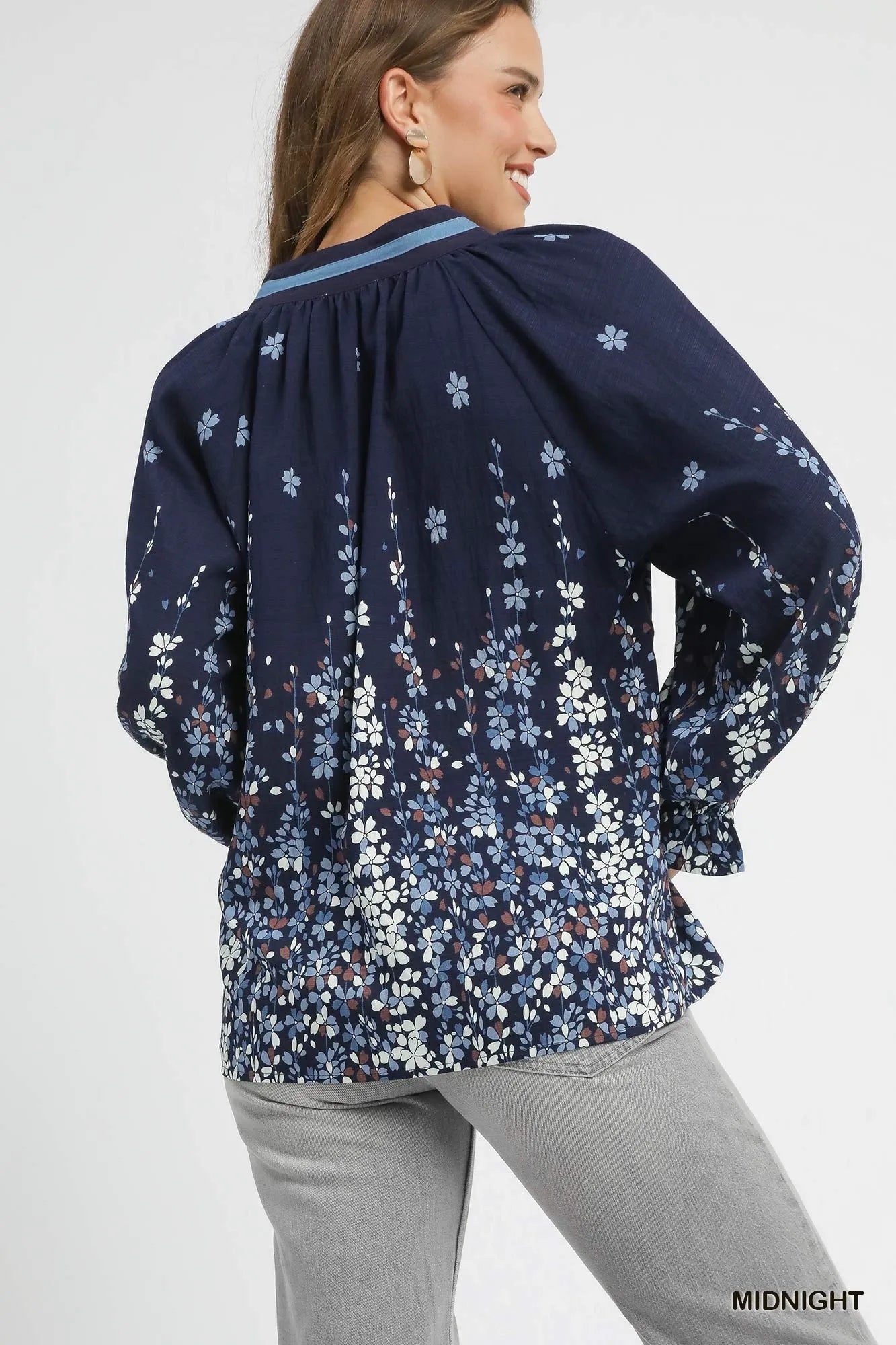 Floral Vine Blouse with Dramatic Balloon Sleeves