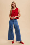 Metal Button Detail Crop Sweater Vest