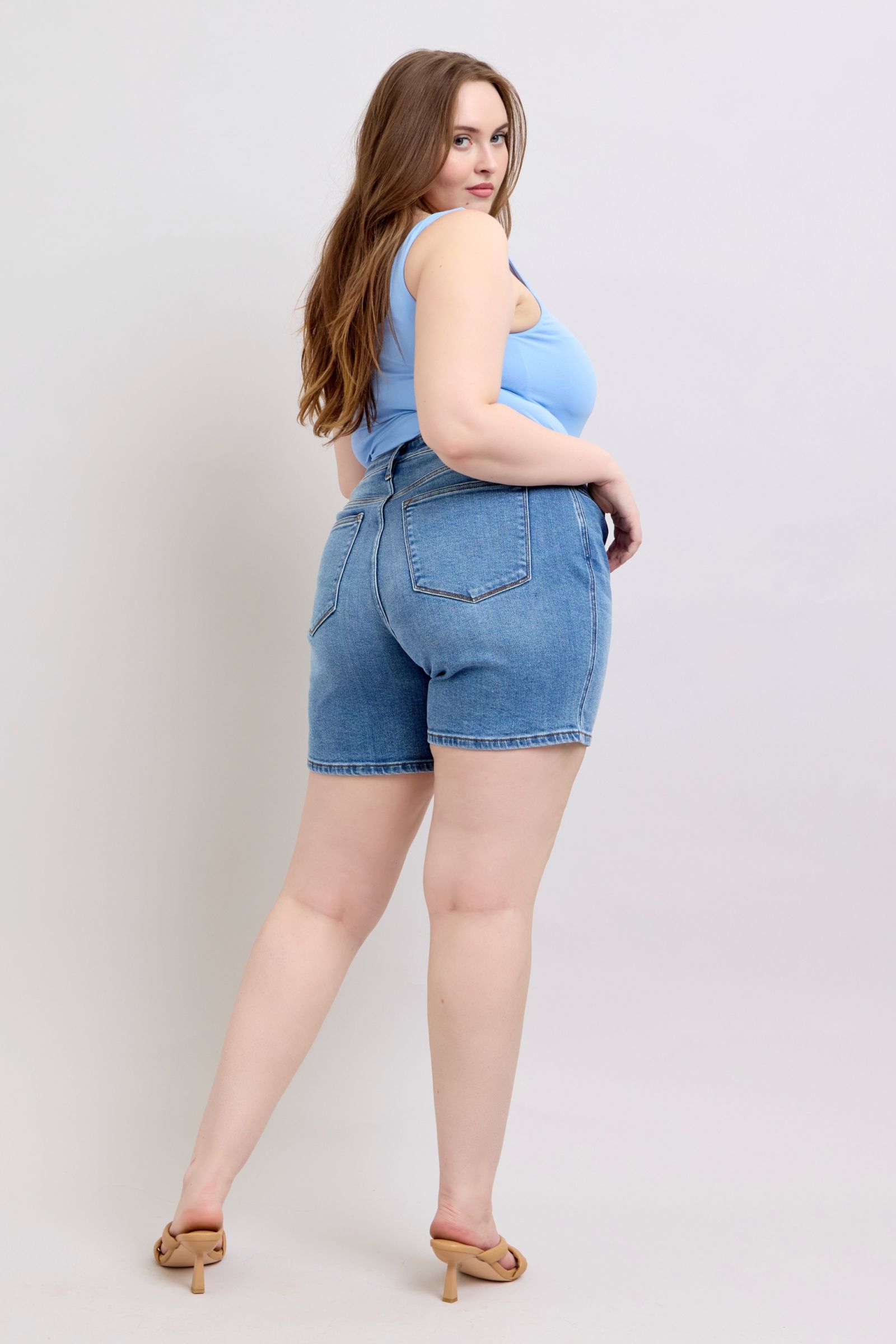 Full Size 2 Button Denim Shorts with Pockets Plus Size