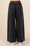 Mineral Wash Wide Leg Elastic Waist Twill Pants