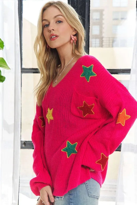 Multi Color Star Sweater Top