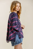 Full Size Tie Dye Side Slit Round Neck Distressed Detail Sweater Plus Size