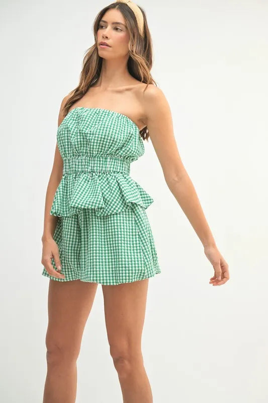 Gingham Tube Top and Shorts Set