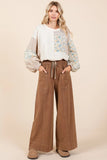 Mineral Wash Wide Leg Elastic Waist Twill Pants
